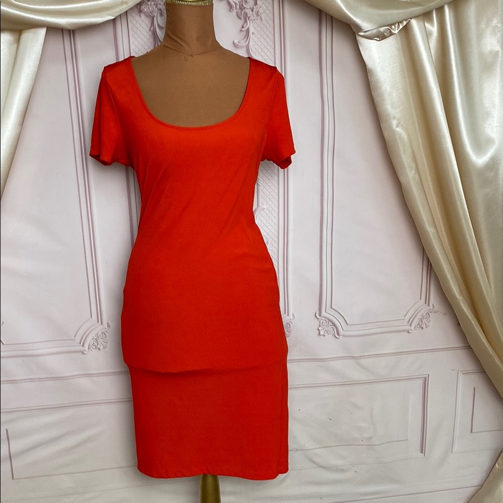 Vibrant Orange Short Sleeve Dress